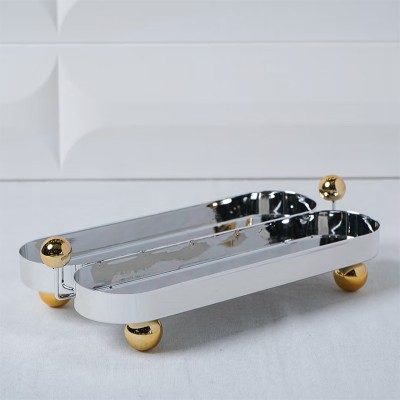 Mefred de Présentation 2 Cavités Ovales en Métal | Plateau Service Élégant