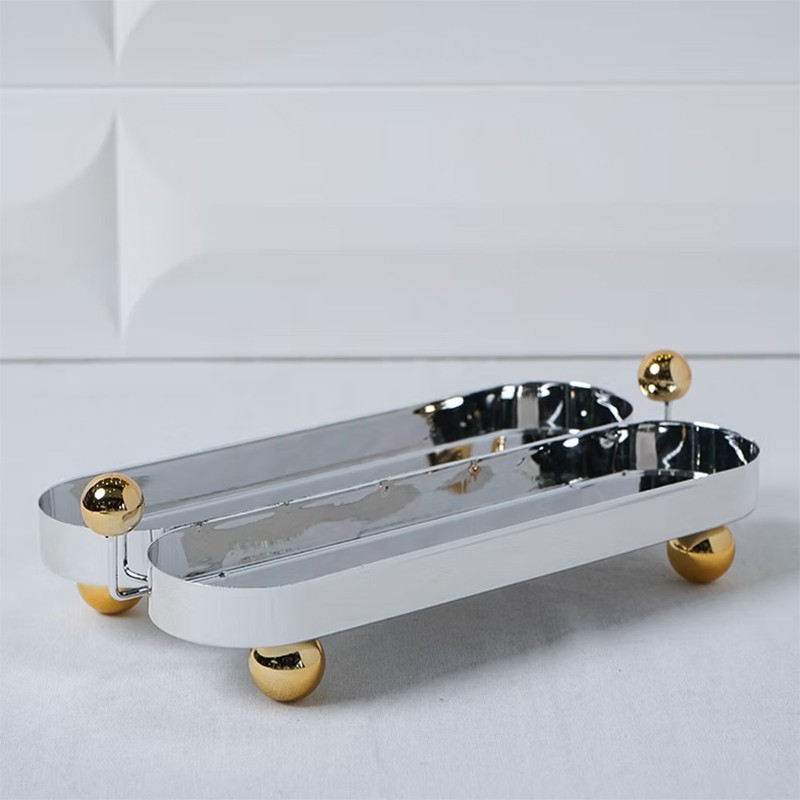 Mefred de Présentation 2 Cavités Ovales en Métal | Plateau Service Élégant