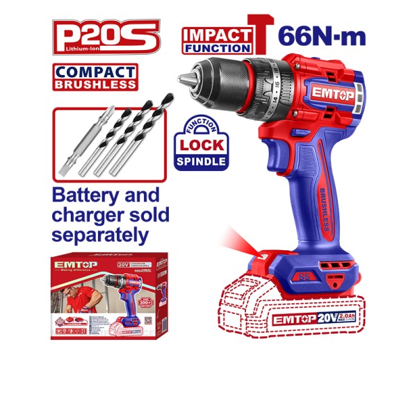 Perceuse à Perc Brush 20v 66nm EMTOP ecidl206681