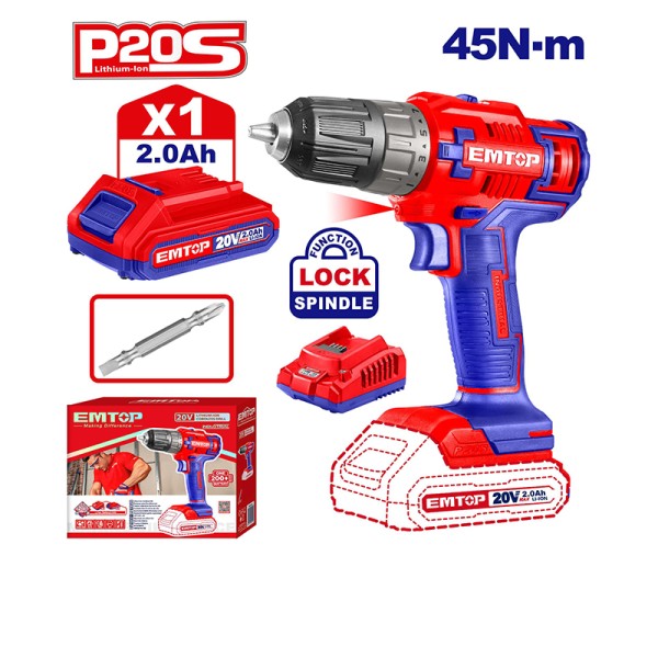 Perceuse Visseuse 20V 45NM 1BAT 2AH EMTOP ECDL6200118