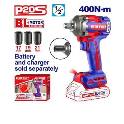 Clé à Choc 20V Brushless 400Nm EMTOP | Boulonneuse Sans Fil