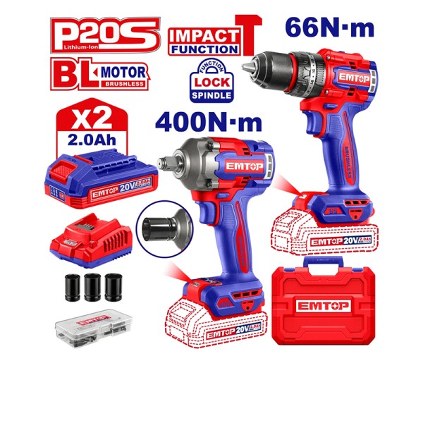 Kit Perceuse + Clé à Choc 400 2B2 EMTOP ECKL20275