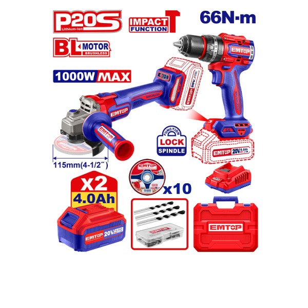Kit Perceuse+Meuleuse 115 2B4AH +AC EMTOP ECKL20273