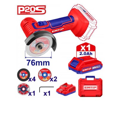 Mini Meuleuse 20V 76mm EMTOP 2Ah + 7 Disques | Compacte & Précise