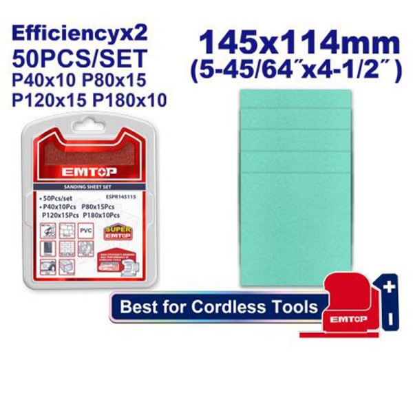 Jeu 50P Feuilles Abrasives 145*114EMTOP ESPR145115
