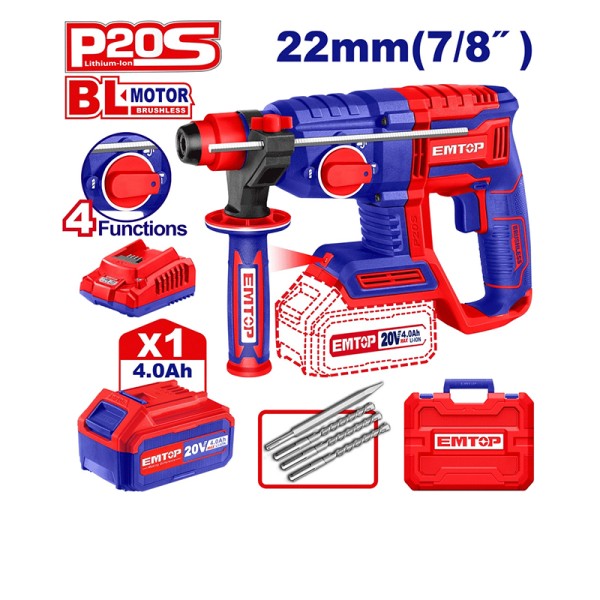 Perforateur SDS+20V 1B 4AH 22 BRUSH+AC EMTOP ELRH202081
