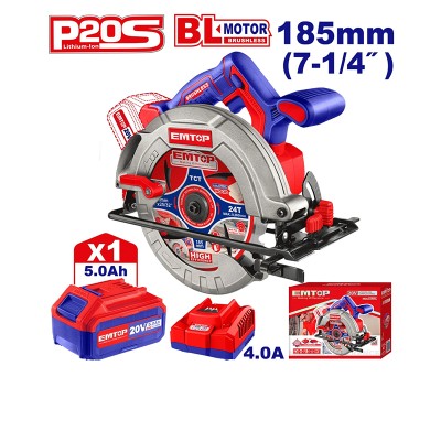 Scie Circulaire 185mm 20V EMTOP Brushless | Coupe Bois 65mm