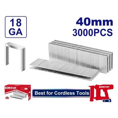 Agrafes 40mm EMTOP 3000 pcs | Agrafeuse 18GA Professionnelle