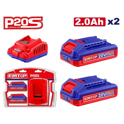 Lot 2 Batteries 20V 2Ah + Chargeur EMTOP | P20S