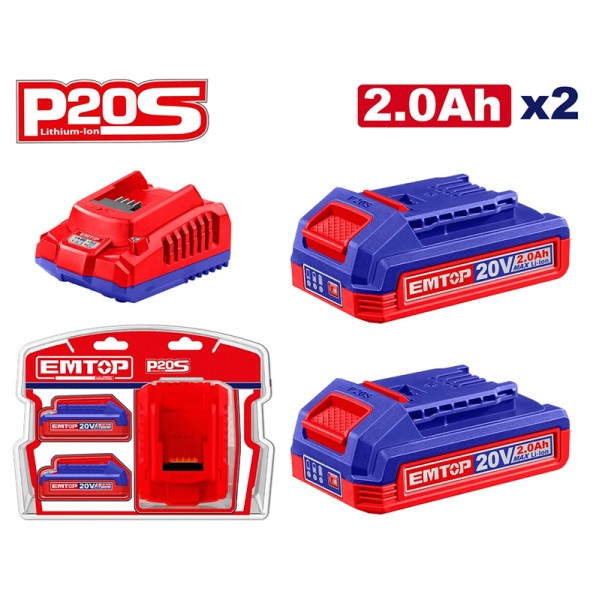 Lot de 2 Batteries 2AH+CHARGEUR EMTOP ELBCPK1222
