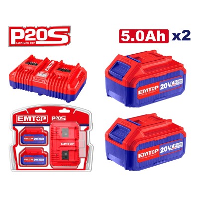 2 Batteries 20V 5Ah + Chargeur Double EMTOP | P20S