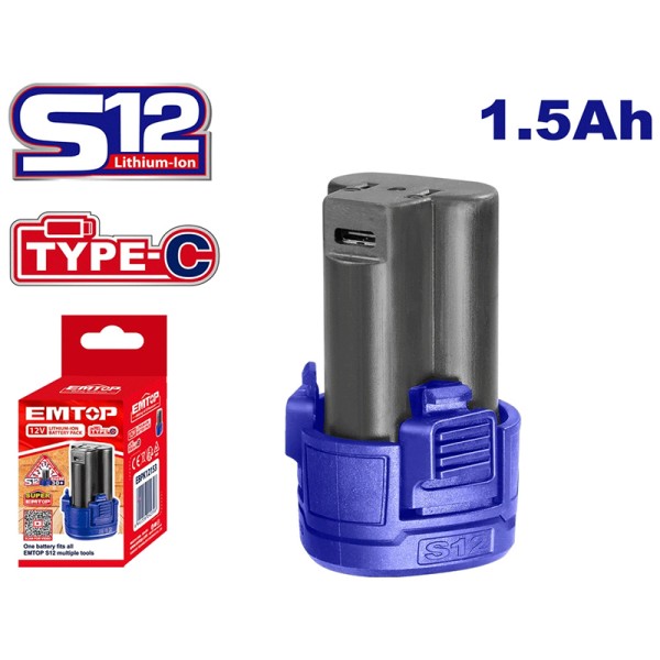 Batterie 12V 1,5 AH TYPE-C EMTOP EBPK12153