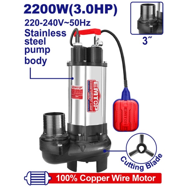 Pompe Submer 3"3CV H13M 633L/MIN EMTOP EWPPQD22001