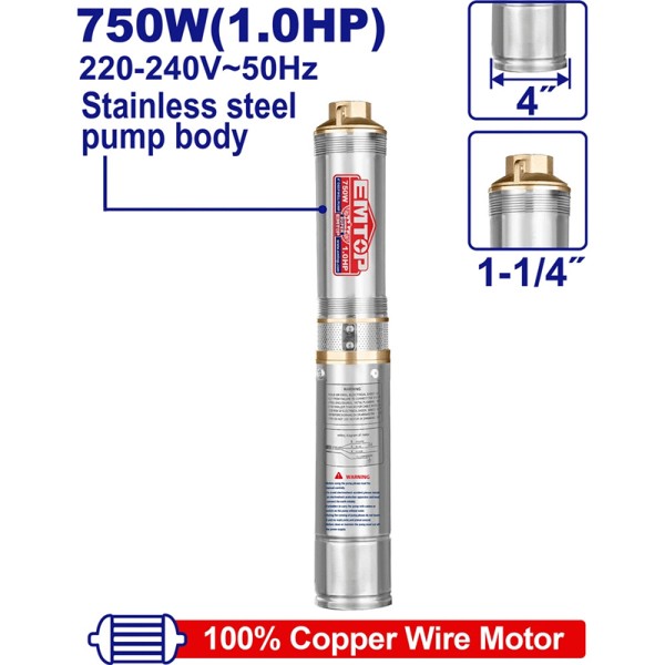 Pompe Immergée 4"1HP H82M 220V EMTOP EWPPD07501