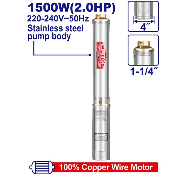 Pompe Immergée 4"2HP H135M 220V EMTOP EWPPD15001