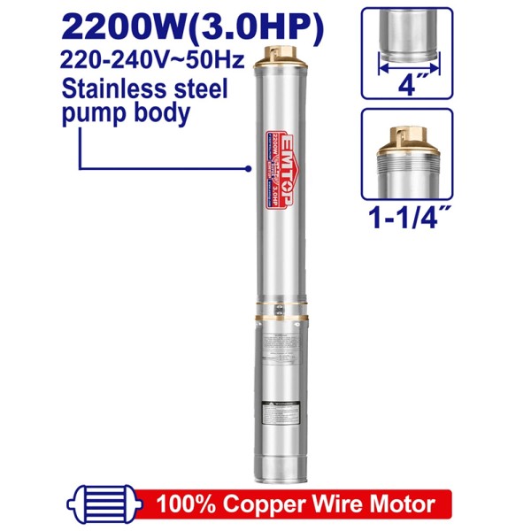 Pompe Immergée 4"3HP H 180M 220V EMTOP EWPPD22001