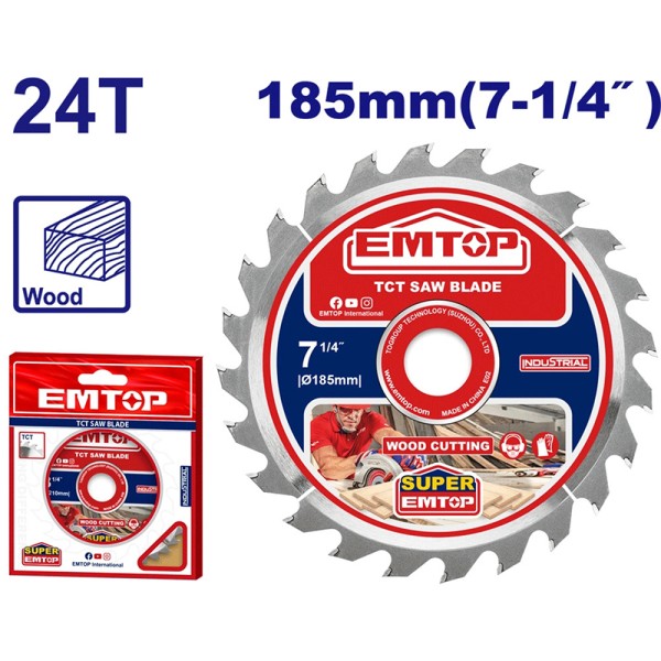 Disque Scie Circulaire 185 24T EMTOP ETCT1185112