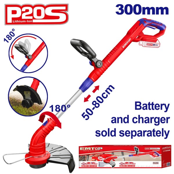 Débrousailleuse 20V 300mm EMTOP ELGT20018