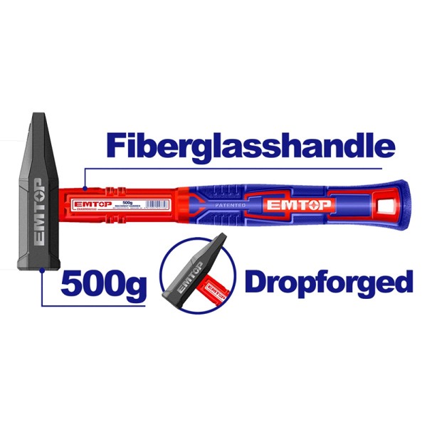 Marteau 500G MANCHE EN FIBRE EMTOP EHAMMH0500
