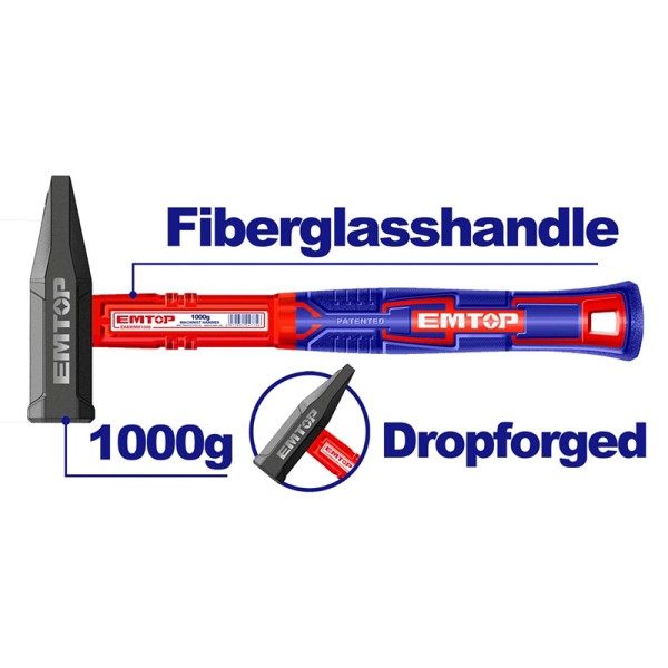 Marteau 1000G MANCHE EN FIBRE EMTOP EHAMMH1000