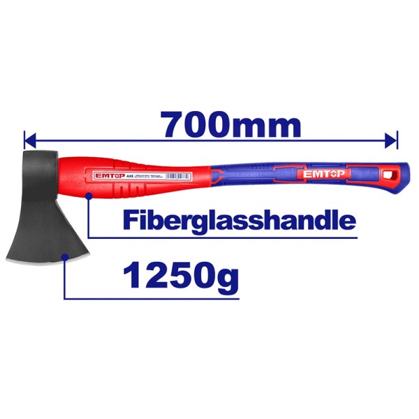 Hache 1250G 700mm Manche Fibre EMTOP EHAMAX1250