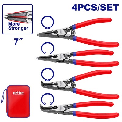 Jeu De 4 Pinces Circlips 7" 180mm EMTOP EPLSC7411