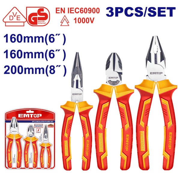 Jeu 3 Pinces Uni/L-N/Coupe Isolées EMTOP EPLS0331