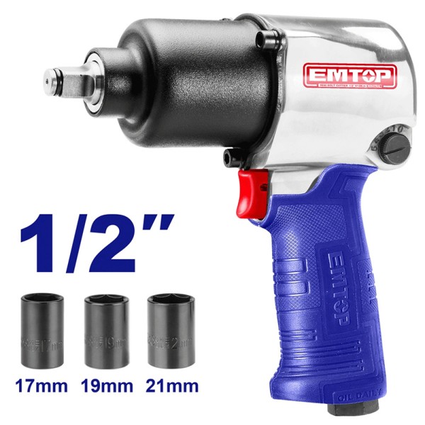 Clé à Chocs Pneumatique 1/2"+3Douilles EMTOP EATL126801