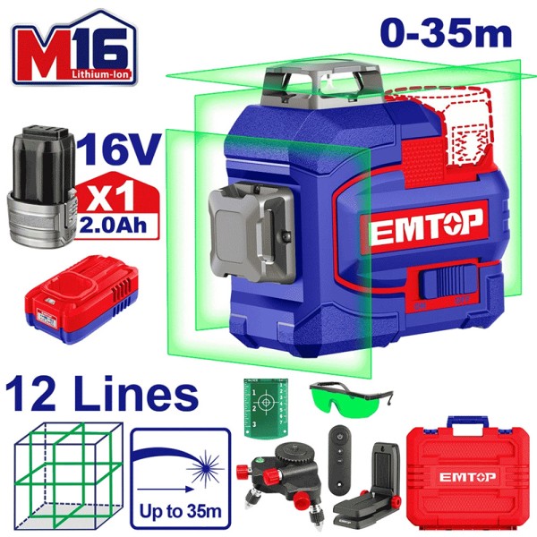 Laser 12 Lignes 35m Vert 16V EMTOP ESLE12301