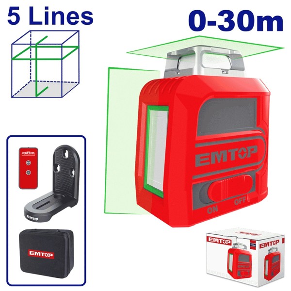 Laser 5 Lignes 30m Vert EMTOP ESLE2M05