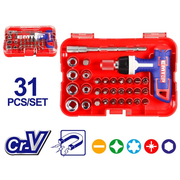 Jeu De 31 Tournevis Cliquet F-T EMTOP EBST03102