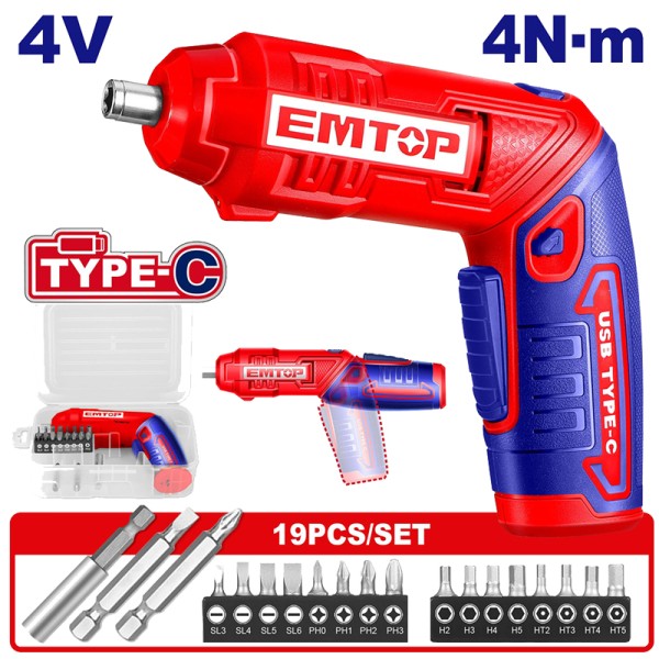 Visseuse Reg 4V 4nm T-C+ 19 Embouts EMTOP ECSR0408