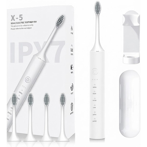 Brosse à Dents Électrique Sonic Rechargeable – 4 Brossettes