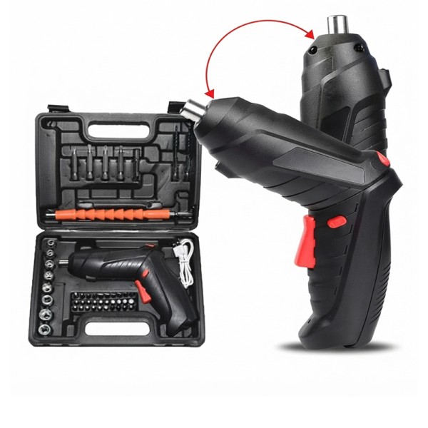 Kit Tournevis Électrique Rechargeable 3.6V 46 Pièces Poignée Pivotante