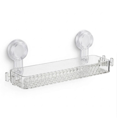 Étagère salle de bain transparente à ventouses, organisateur mural pour rangement douche sans perçage