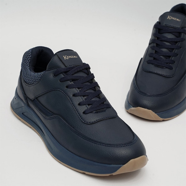 Basket Homme Kenzau En Cuir Synthétique Bleu Marine